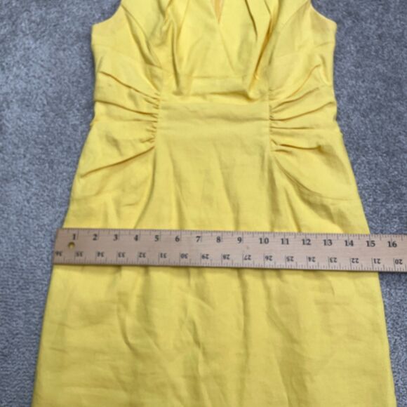 Adrianna Papell Linen Blend Ruched Sheath Midi Dress Womens Petite 2 Yellow Work - Picture 15 of 16